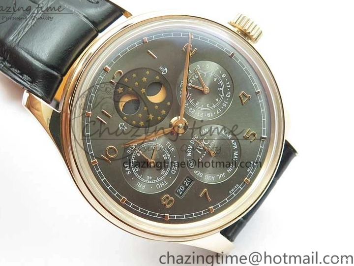 MIROTIME 0307 Elegant Portugieser Perpetual Calendar IW503302 RG V9F 1:1 Best Edition Gray Dial on Black Leather Strap A 7096